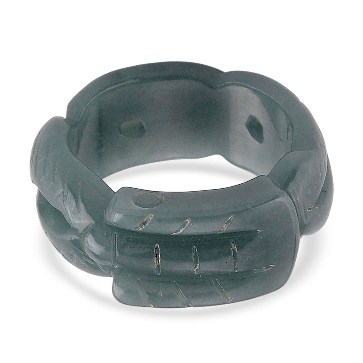 Green jade carved bangle bracelet with organic curved design