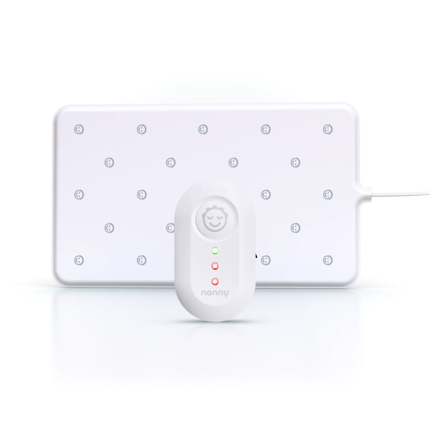 White baby breathing monitor pad with control unit featuring indicator lights